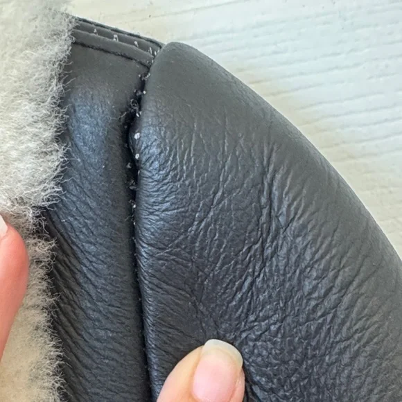 Alice + Olivia Black Leather Jacket with Cream Shearling Lapel - Picture 8 of 10